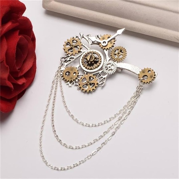 Steampunk Dragonfly Gear Necklace and Lucky Tree Brooch Set - Picture 3 of 7